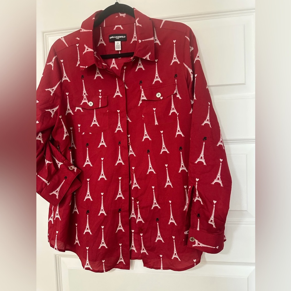 Karl Lagerfeld Red Eiffel Tower Pattern Shirt - Picture 4 of 6
